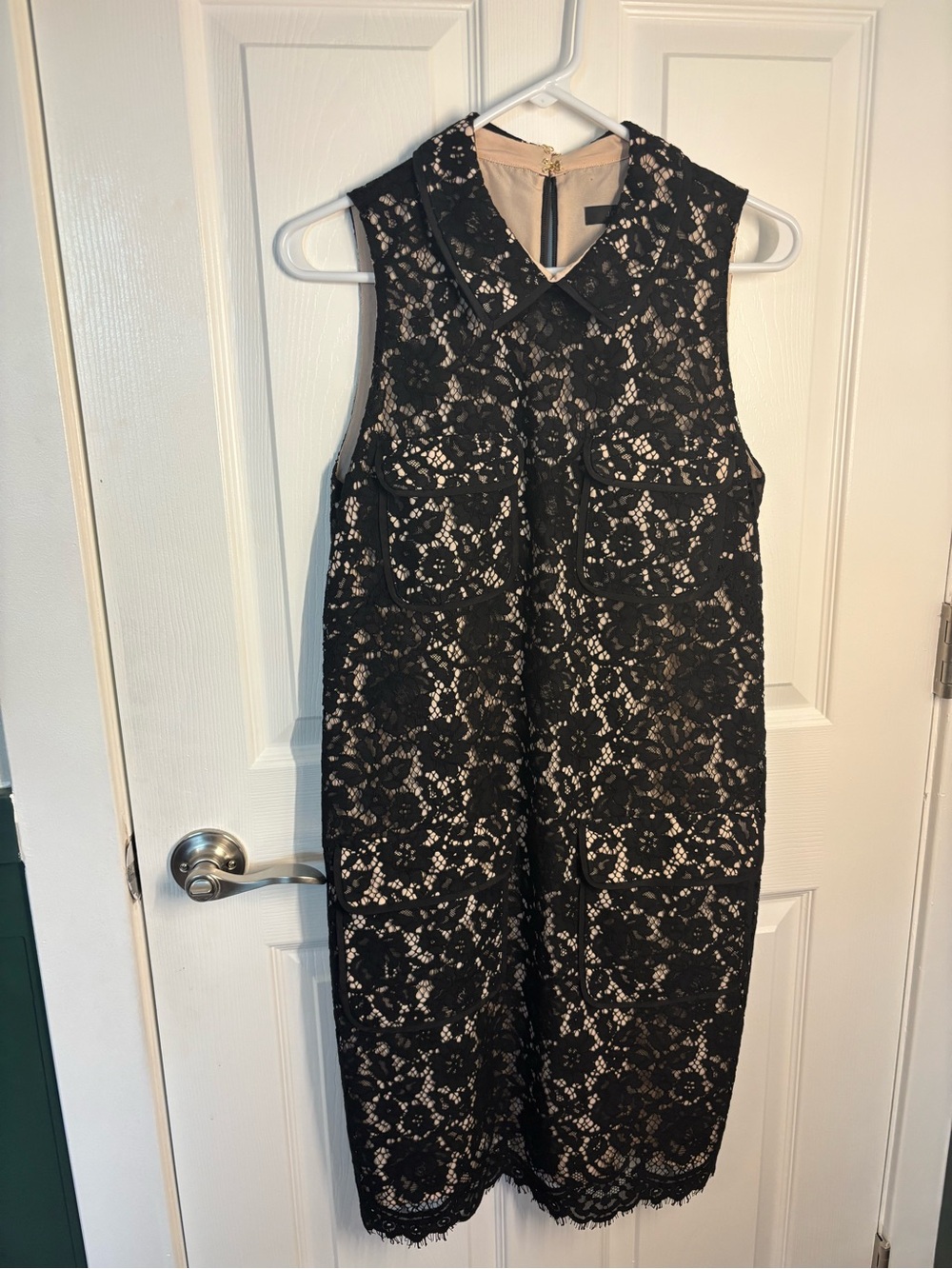 J.Crew Black Lace Shift Dress Peter Pan Collar Pockets Size 6 NWOT
